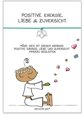 Glücksschmiedin - Glücksarmband in TÜRKIS - der kleine Yogi Positive Energie - mit silberfarbenen LOTUS-Anhängern und persönlicher Grußkarte, handgefertigt