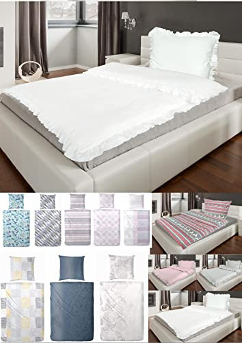 MB Warenhandel24 Bettwäsche warme Winter Biber Feinbiber Flanell Baumwolle 135x200 + 80x80 cm 2 TLG teilig (Rüschen Uni Weiss)