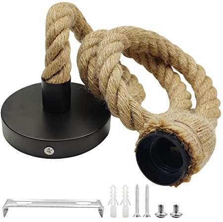 OMIGA Lampe Seil Retro E27 Hanfseillampe mit Kabel 100 cm Hanf-Seil-Hängendes Licht für Küche Haus Cafe Bar Lager Bauernhof Deckenlampe Beleuchtung (Ohne Birne)