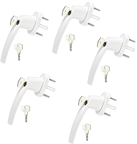 SOTECH 5 pièces Poignées de fenêtre BRIS (151 x 28,5 x 62 mm) blanc verrouillable incl. 2 clés Sécurité de fenêtre en aluminium