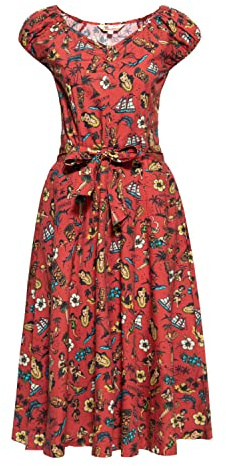 Queen Kerosin Damen Swing Kleid Tropischer All-Over-Print Sommerkleid Hawaii Sommerkleid Tropical Vintage Rockabilly Rockabella Hawaii