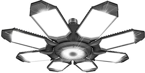 DEEIRAO LED Garage Ceiling Light, 260W 26000LM 6500K Deformable with 8+1 Adjustable Panels Commercia Bay Lamp for E26/E27 Screw Socket,Basement,Barn,Workshop,Attic (1 Pack)