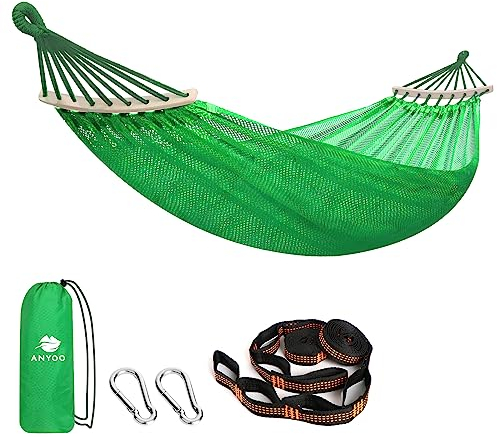 Anyoo Hängematte Netz mit Spreizstäben, atmungsaktives Kühlnetz Stabhängematte mit Baumgurten für Outdoor/Innen Garten, Balkon, Patio, Hinterhof, Camping