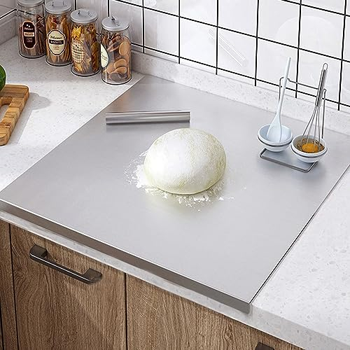 Schneidebrett aus Edelstahl Robustes 50 x 40 cm, Rutschfeste Schneidebrett mit Kante, Edelstahl Arbeitsplatte für Küche, Bar, Restaurant zum Kneten von Pizza, Brot, Kuchen