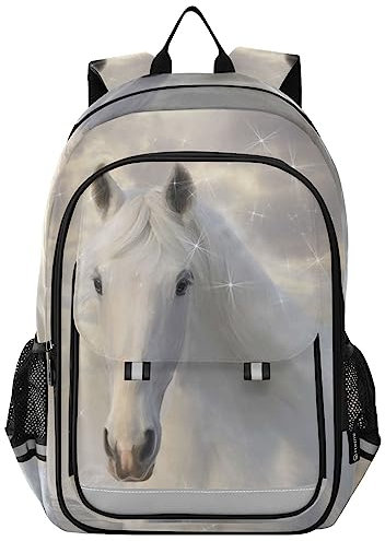 YOUJUNER Kinder Schulrucksack Weißes Pferd Schulranzen Schultasche Sporttasche Backpack für Mädchen Jungen