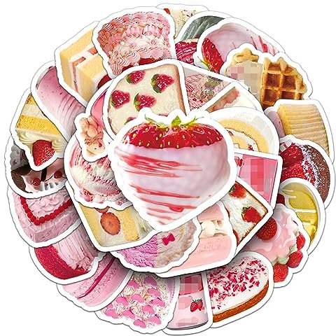 Bric Dodo 50 Stück Dessert Kuchen Aufkleber Auto Laptop Telefon Gitarre Skateboard Motorrad Fahrrad Dessert Stickers Set Vinyl Wasserdicht Aesthetic Aufkleber für Jugendliche Kinder Erwachsene