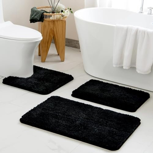 Sentidos rutschfeste Badematte, Weich, Wasserabsorbierend, Maschinenwaschbar, Ideal für Badewanne, Dusche und Küche, 80x150 cm - Schwarz