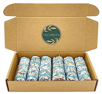 Sauges Blanches Purification à bruler & Palo Santo Stick│Coffret Sauge Blanche Salvia Apiana amérindienne│Encens Naturel méditation│ Bougie et Bois de rituels│ (6 Sauges Blanches)