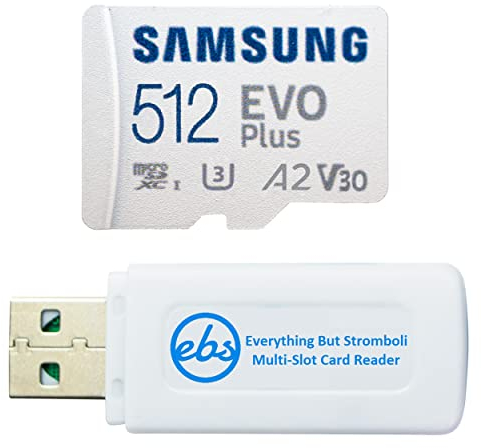 Samsung MicroSDXC 512GB EVO Plus SD Card Works with GoPro Hero 12 Action Cam (MB-MC512KA) C10 U3 A2 4K Bundle with (1) Everything But Stromboli MicroSD Card Reader