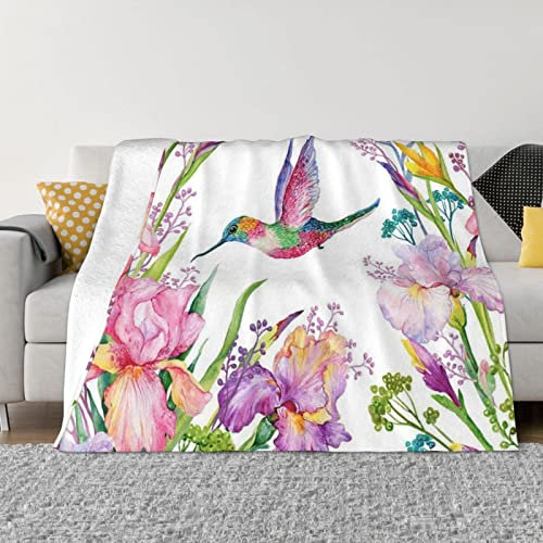 DEHIWI Flanell-Fleecedecke, Garten mit Vögeln und Blumen, 127,7 x 101,6 cm, ultraweich, warm, gemütlich, Überwurf, Decke, Ganzjahresdecken für Bett, Sofa, Wohnzimmer, Outdoor