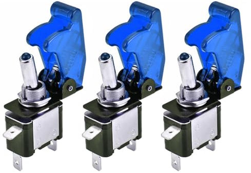 ETOPARS 3 Pezzi Interruttore a Levetta per Auto 12V 20A Interruttore a Bilanciere Camion Blu Luce Interruttore a Levetta in Metallo ON off 3Pin Toggle Switch Copertina Blu