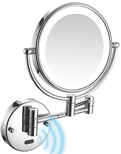 Smart Sensor LED-Schminkspiegel mit Beleuchtung und 10-facher Vergrößerung, doppelseitiger, an der Wand montierter, schwenkbarer, ausziehbarer Schminkspiegel, Roségold, fest verdrahtet ( Color : Oneco