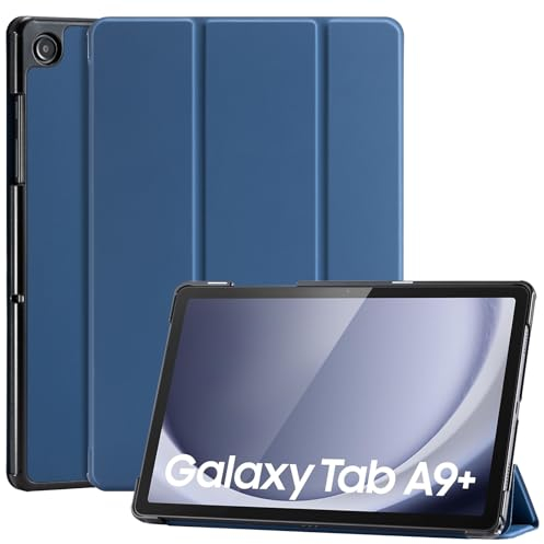 CoBak Coque Étui pour Samsung Galaxy Tab A9 Plus/A9+ 2023 (SM-X210/X216/X218) 11 pouces, Étui en cuir PU à Trois Volets avec Fonction Veille/réveil Automatique (Bleu foncé)