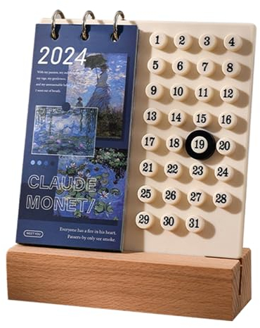 Suphyee Drehbarer Tischkalender, ewiger Radkalender,2024 Ewiger Kalender-Ornament aus Holz für den Schreibtisch | Tischkalender, Monats- und Wochentagsanzeige, Desktop-Dekoration für Zuhause, Büro