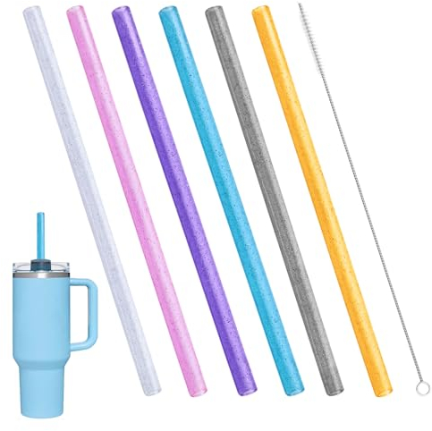 JETOP 6 PCS 34cm Stanley Cup Straws, Long Straw, Replacement Straw for Stanley Cup, BPA-Free Plastic for Quencher Tumbler Travel Adventure 40oz Extra Long Straws for Drinking with Cleaning Brushes