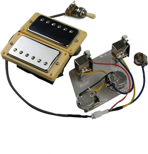 Humbucker Gitarren-Tonabnehmer-Set mit 4C-Kabelbaum, Push-Pull-Schalter für Gibson Epiphone E-Gitarre, Ersatzteile (silber-gelber Rahmen)