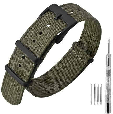 ANNEFIT Nylon Uhrenarmbänder 16mm mit Edelstahl Metall Schwarz Schließe, Sport Atmungsaktive Ersatzarmband (Grün)