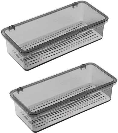 Juwaacoo Bandeja para cubiertos con tapa, almacenamiento de utensilios con tapa, bandeja para cubiertos de plástico, organizador de cajones de cubiertos, recipiente de almacenamiento de utensilios