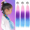 PORSMEER 3 Stück Ombré Haarverlängerungen,60 cm Lang Glattes Pferdeschwanz Haarteil Synthetik Haarverlängerung Zopf Haar Extension gemischt Haar-Lametta für Damen Mädchen(Rosa/Violett/Blau)
