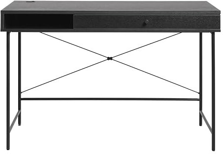 FJORDFORM Schreibtisch mit 1 Schublade und Regal, 120x76x60cm Kleiner Computertisch, Bürotisch, für Arbeitszimmer, Schlafzimmer, Metallgestell, Loch für Kabel