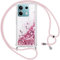 Vauki Cover per Xiaomi Redmi Note 13 5G con Cordino,Trasparente Glitter Liquido Antiurto Brillantini Tracolla Custodia,Silicone Bumper Laccio Sabbie Donna Protettivo Case, Rosa