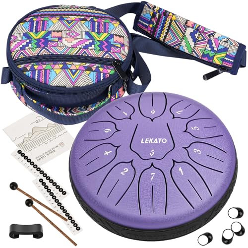 Zungentrommel Steel Tongue Drum(6 Zoll, 11 Noten in D) LEKATO Handpan Stahlzungentrommel mit Trommeltasche für Meditation Yoga Klangheilung, Balmy Hank Tank Drum Geschenke für Anfänger(Lavendel)