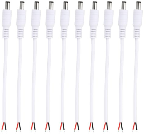 PATIKIL 6 Zoll DC-Stromkabel, 20 Stück 5,5 mm x 2,1 mm Fasssteckerkabel DC-Männlicher Stecker zu blankem Drahtoffenem Adapter für LED-Streifen, CCTV-Kamera, Weiß.