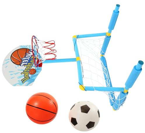POPETPOP Pool Basketball Hoop Set Swimming Pool Water Basketball Hoop with Basketball and Soccer Ball Pool Side Games Playset for Kids