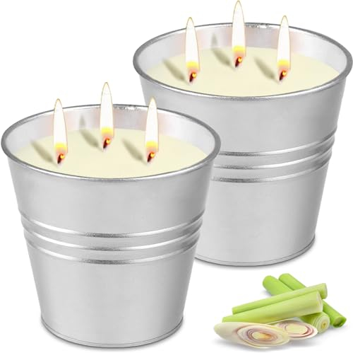 LOVICVKEM Citronella Kerze Outdoor groß,2 x 420ml Outdoor Kerzen Natürliche Sojawachs Zitronella Kerze Garten mit 3 Docht Natürliche Sojawachs Kerzen Groß Set für Garten,Terrasse,Brenndauer 170 Std