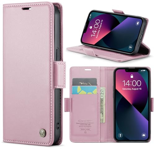 Phernykas Handyhülle für iPhone 13 hülle Leder, Klapphülle mit Standfunktion und Kartenfächern Cover iPhone 13 360 Grad hülle Stoßfeste Flip Case (Golden)