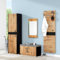 NIUAWASA Praktischer Wandgarderobe 4-teilig mit Spiegel und Sitzbank, Garderoben-Set, Stylishe Kompaktgarderobe mit 4 Kleiderhaken Stangen und Ablage