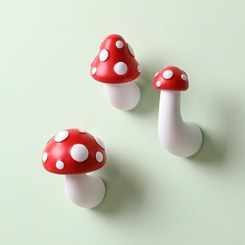 3 Pcs Mushroom Fridge Magnets, 3D Resin Red Mushroom Refrigerator Magnets, Cute Cartoon Vegetables Fridge Magnets for Kitchen Home Office Calendar Whiteboard Photo Memo Metal Furniture Decoration