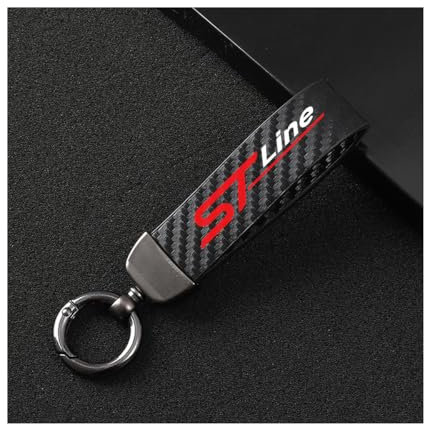 Générique Porte-CléS De Voiture pour Ford St Line, Porte-CléS De Voiture en Microfiber Cuir avec Anneau en D Pivotant à 360°,Black