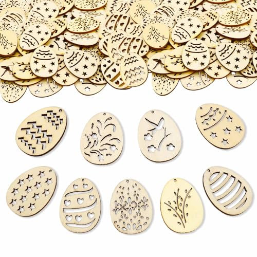ParPix 50 Stück Holz Konfetti Ostern Eier Deko, Groß 3,8cm Streudeko Holz Ostereier, Tischdeko Ostern Deko Eier, DIY Streudeko Osterdeko Confetti, Eiern Ostern Dekoration, Ostern Eier Basteln Konfetti