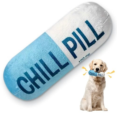 CUweipeng Quietschendes Kauspielzeug für Hunde – blaue Kühltablettenkapsel zum Zahnen, lustig, für kleine Hunde, quietschend, weiches Plüsch-Haustierspielzeug, Beißtritt, interaktives Training