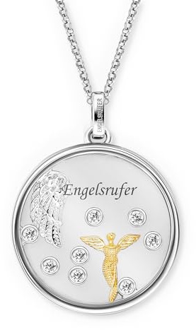 Engelsrufer Kette Glaslinse Engel Bicolor für Damen aus 925er Sterlingsilber - Zirkonia - Karabinerverschluss - Länge: 42+4+4cm