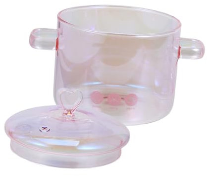 Genérico Olla De Cocina De Vidrio Borosilicato Para Guiso y Sopa Con Tapa y Doble Asa Resistente Al Calor y Antiadherente Para Cocinas De Inducción Color Rosa