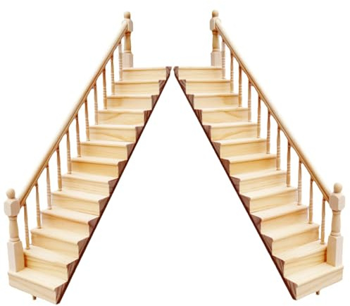 NASSMOSSE 2pcs 1 12 Skala Dollhouse Möbel, Holz Miniatur Treppe Puppenhausmöbel rechts und Linke Armlehne Handlauf DIY Unbemalte Treppe für Puppenhauszubehör