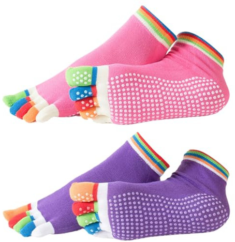 EIROVYA Rutschfeste Yoga Socken für Damen: AntiRutsch Stoppersocken Pilates Zehensocken Damen für Yoga, Pilates, Barre, Tanz, Ballett, Fitness, 2 Paare