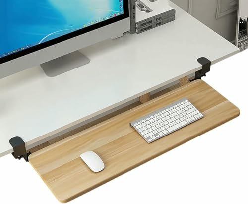 VYUJHNBG Desk Wrist Support Sliding Keyboard Shelf Under Desk with Slide, Sturdy Keyboard Tray Clamp on, Desk Extender, Black/Walnut/White Pull out Tray