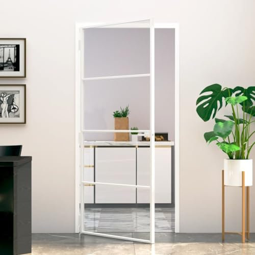 Xichuzi Puerta de Interior Vidrio Templado y Aluminio Blanco 93x201,5cm, Puertas De Trastero, Puerta Entrada, Puerta Habitación - 153668