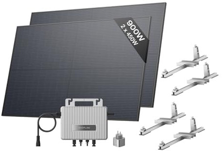 ECOFLOW STREAM Balkonkraftwerk mit Halterung (Garten&Boden) 0% VAT, 800 W Mikrowechselrichter, 2 × 450 W PV Solarpanels, WLAN & App-Steuerung für Garten, Flachdach