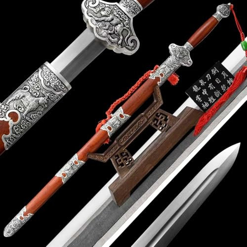【Schönheit kalter Waffen】Federstahl geschmiedetes Tai Chi Schwert,95cm chinesisches Schwert,natürlichem Palisanderholz Scheide,Handgefertigtes gerades katana für Geschenke,Sammlungen,Ausstellungen