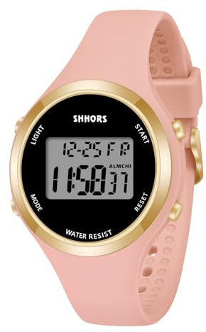 OFFCUP Digital Watches for Women, LED Ladies Digital Watch, Silicon Strap Elecreonic Ladies Watches, Outdoor Sport Fashion Wrist Watch with Alarm Week LED Light for Women Girls (Dark Pink)