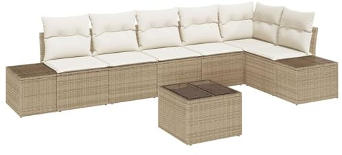 vidaXL 7-teiliges Garten-Sofa-Set mit Kissen in Braun aus Poly-Rattan – modernes Gartenmöbel für 6 Personen. Perfekt für Patio, Balkon oder Lounge. Bequeme Sofas für die Terrasse.