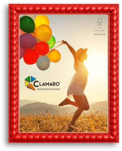 CLAMARO Bilderrahmen Bubble Design 10x15 cm Rot, MDF Holz, Acrylglas | Handgefertigt in Deutschland, für Fotos, Poster oder Puzzle, Hoch- und Querformat, Metall-Zackenaufhänger, HDF-Rückwand