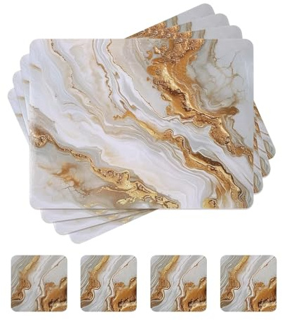 fanquare Sets de Table en Liège et Sous-verres Rectangulaires Lot 4 Peinture à l’encre et au Lavage Gris Marbre Sous-assiette Résistants à l’eau et à la Chaleur pour la Décoration de la Maison 41x31cm