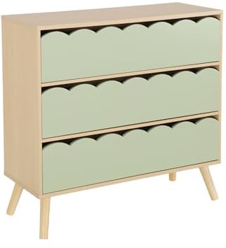 Alice's Garden sweeek - Commode Enfant décor Bois Vert 3 tiroirs. Pieds Bois de pin - 80 x 30 x 79 cm - Azur