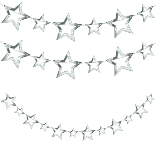 Oblique Unique Stern Girlande Silber 1,5m mit 12 Sternen – Weihnachtsdeko & Winter Dekoration zum Aufhängen – Festliche Hängedeko für Fenster, Türen, Partys & Advent