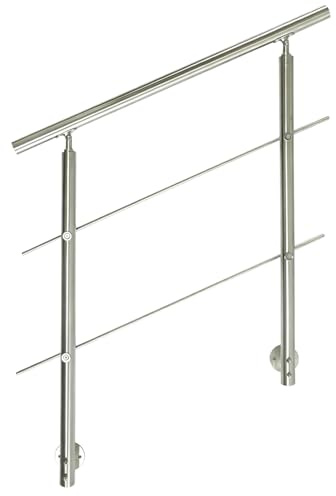 DELAUF Edelstahl-Geländer Seitlich, Treppengeländer Innen & Außen, 304 Edelstahl (V2A), Wandmontage, Modernes Design, Für Wohnung, Haus, Treppenhaus(150CM, 2 Querstreben)